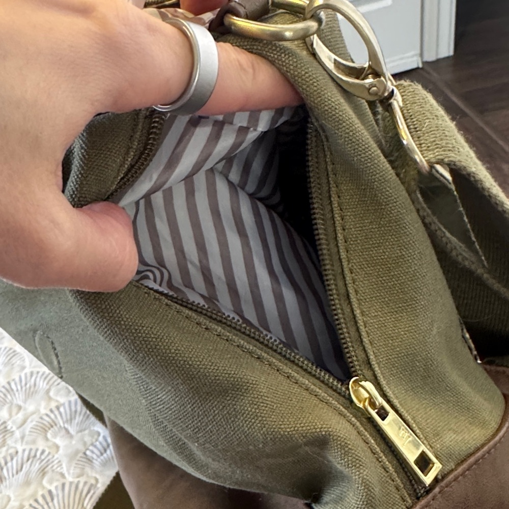 Little Unicorn Olive Canvas Leather Backpack Diaper Bag Waterproof Lining - Picture 11 of 11